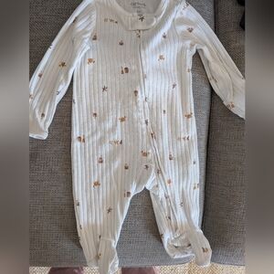 Carter's White and Brown Patterned Footie beach theme Onesie With Zip